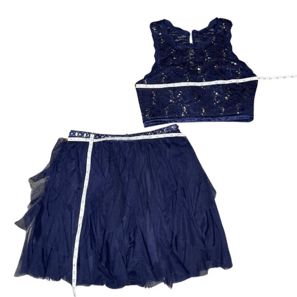 Sequin Hearts Navy Blue 2 Piece Lace Sequin Tulle Homecoming Dress Set Sz 13 - Picture 8 of 10